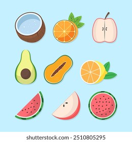 set of flat fruits illustration collection