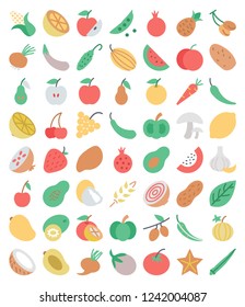 Set of flat fruits and vegetables icons