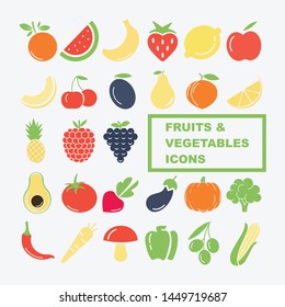 Set of flat fruits and vegetables icons vector illustration