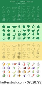 Set of flat fruits and vegetables icons set / Fruits and vegetables icons