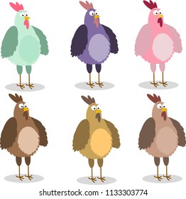 Set of flat funny chicken icons. Vector EPS 10.