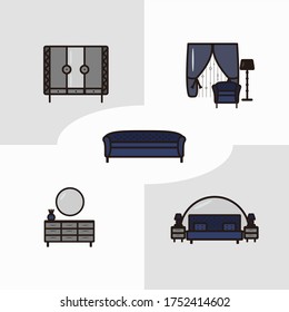 Set of flat furniture icons in art deco style