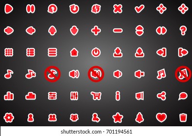 Set of flat game icons in cartoon style. 2d asset for user interface GUI in mobile application or casual video game.