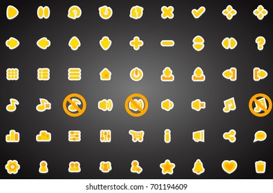 Set of flat game icons in cartoon style. 2d asset for user interface GUI in mobile application or casual video game.