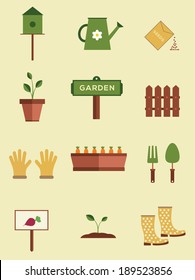 Set of flat gardening equipment icons 