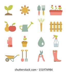 set of flat gardening icons