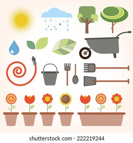 set of flat gardening icons