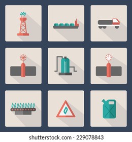 Set Of Flat Gas Production Icons