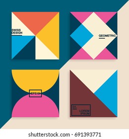 Set of flat geometric covers. Swiss design. Colorful modernism. Simple shapes composition.