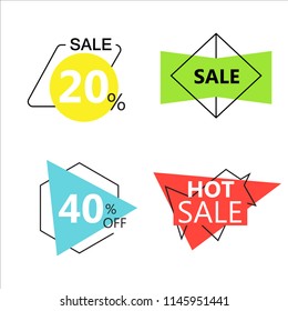 Set of flat geometric sale banner in trendy concept. Vector illustration with sale tags for store special deal.