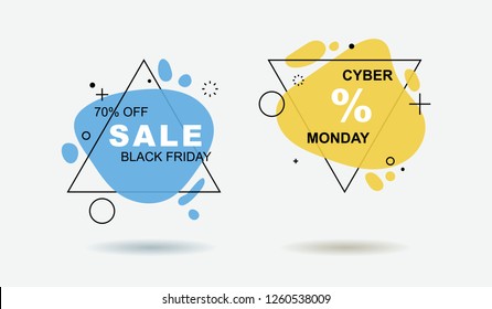 Set of flat geometric shape with outline in memphis design style. Vivid transparent banner in retro poster design style. Vector template for use in web or print design