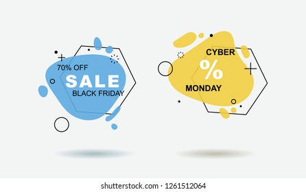 Set of flat geometric shape with outline in memphis design style. Vivid transparent banner in retro poster design style. Vector template for use in web or print design