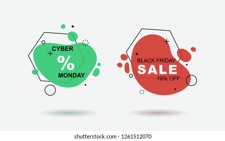 Set of flat geometric shape with outline in memphis design style. Vivid transparent banner in retro poster design style. Vector template for use in web or print design