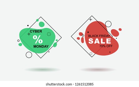 Set of flat geometric shape with outline in memphis design style. Vivid transparent banner in retro poster design style. Vector template for use in web or print design