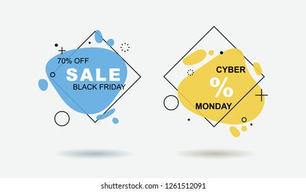 Set of flat geometric shape with outline in memphis design style. Vivid transparent banner in retro poster design style. Vector template for use in web or print design