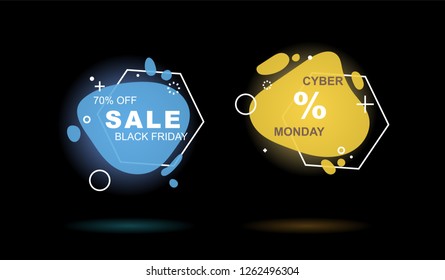 Set of flat geometric shape with outline in memphis design style. Vivid transparent banner in retro poster design style. Vector template for use in web or print design