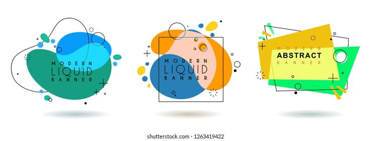Set of flat geometric shape with outline in memphis design style. Vivid transparent banner in retro poster design style. Vector template for use in web or print design