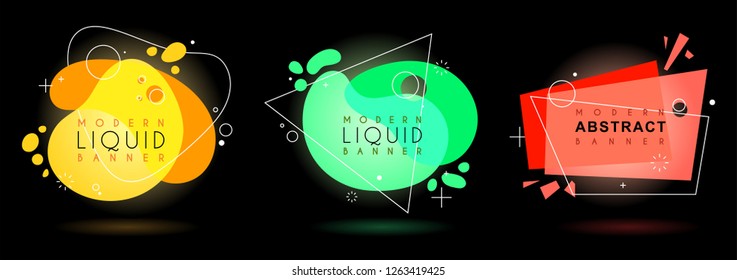 Set of flat geometric shape with outline in memphis design style. Vivid transparent banner in retro poster design style. Vector template for use in web or print design