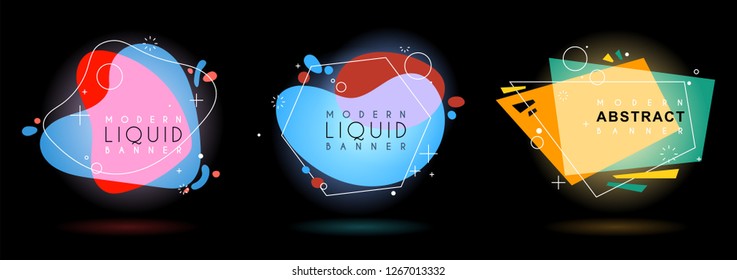 Set of flat geometric shape with outline in memphis design style. Vivid transparent banner in retro poster design style. Vector template for use in web or print design
