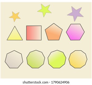 A set of flat geometric shapes with up to 10 sides.