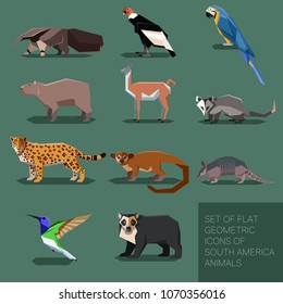 Set of flat geometric south America animals