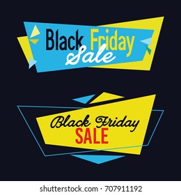 Set of flat geometric vector banners in retro poster design style. Vintage shapes. Blue and yellow colors. Perfect for promo or sale posters, flyers other print products, cards, web site, store