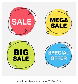 Set of flat geometric vector sale designs - Colorful round banners in trendy style