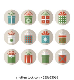 Set of flat gift packages, Christmas gifts 