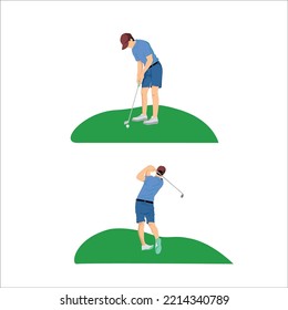 Set Of Flat Golf Player Design. Professional Golfer Vector Illustration.