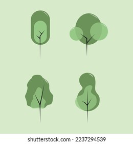 Set of flat graphic architecture natural tree illustration for landscape design in minimalist vector style 