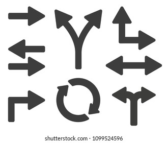 Set of flat graphic arrow icons showing different directions