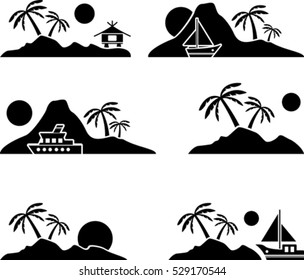 Set of flat graphic island with palm trees