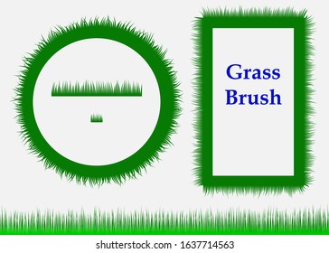 Set of flat grass frames and borders. Abstract grass. Spring fresh kit. Pattern and Art Brushes. Horizontal seamless grass in cartoon style. Isolated on white background. Vector Illustration.