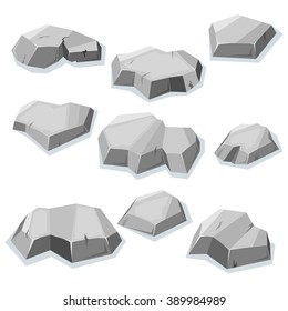 Set of flat gray stones isolated with shadow for video game