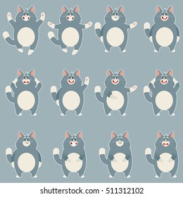 Set of flat grey cat icons