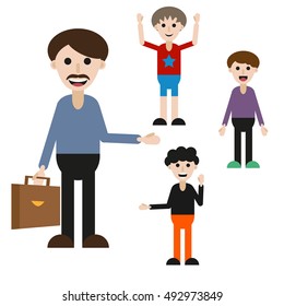 Set. Flat guy. The man in different clothes. Plain. Cartoon. for your design.