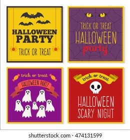 Set of flat halloween cards and banners for web, printing materials, apps etc. Simple solutions for halloween party invitations, cards, posters, flyers.