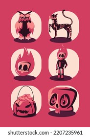 set of flat halloween characters