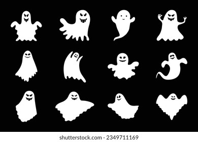 set of flat halloween ghosts illustration design. Halloween Elements and Objects for Design Projects.