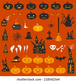 Set of flat Halloween icons. Vector illustration