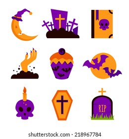 Set of flat Halloween icons. Vector illustration