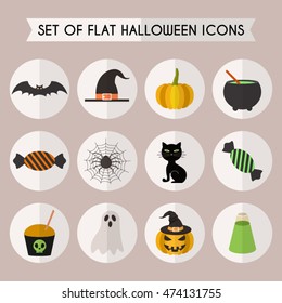 Set of flat halloween icons for web, apps, invitations, cards. Simple icons for halloween  holiday party, costume night, posters, flyers etc.