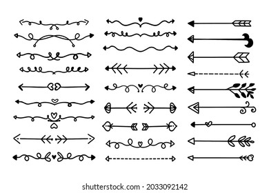 set of flat hand drawn arrow and divider illustration design, various simple arrow element Collection template vector