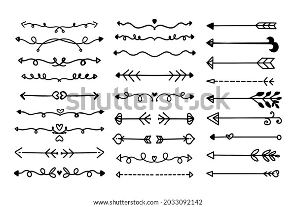 set of\
flat hand drawn arrow and divider illustration design, various\
simple arrow element Collection template\
vector