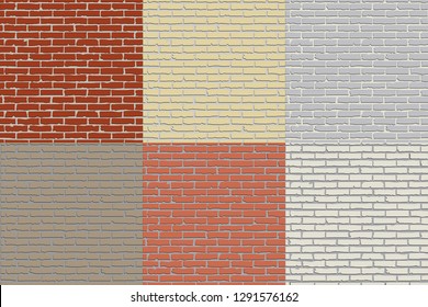 Set of flat hand drawn colored brick wall textures as a background