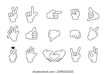 Set of flat hand sign icon isolated on white background. Collection of different hand gestures. Vector illustration.