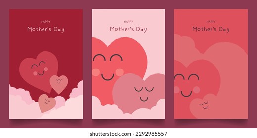 set flat happy mother day, women day theme design moms with child scene in love heart shape template for card, poster and banner design vector EPS10