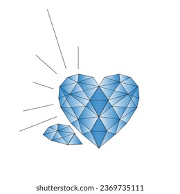 Conjunto de iconos de corazón plano. Corazones de cristal en un fondo blanco. Diamantes con brillo azul