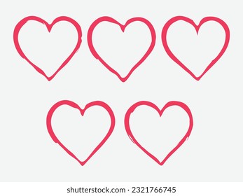 Set of flat Heart icons, Romantic abstract Heart shape or symbol. Decorative Love element for wedding and Valentines Day. Isolated Heart symbol, Vector illustration.