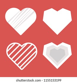 Set of flat hearts. Heart symbol collection for Valentines Day. Vector eps10 illustration.